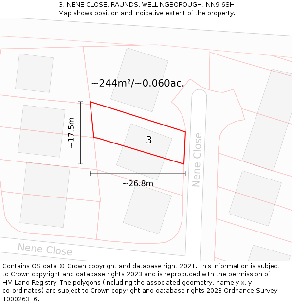 3, NENE CLOSE, RAUNDS, WELLINGBOROUGH, NN9 6SH: Plot and title map