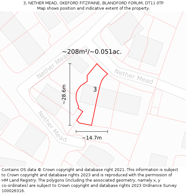 3, NETHER MEAD, OKEFORD FITZPAINE, BLANDFORD FORUM, DT11 0TP: Plot and title map