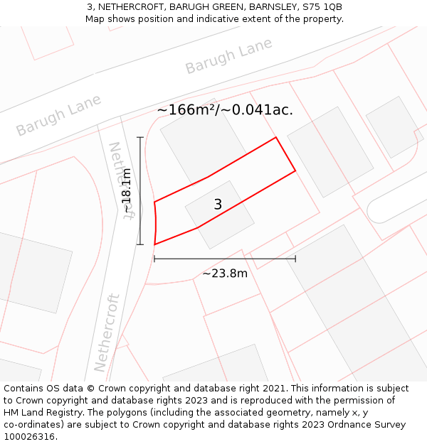 3, NETHERCROFT, BARUGH GREEN, BARNSLEY, S75 1QB: Plot and title map