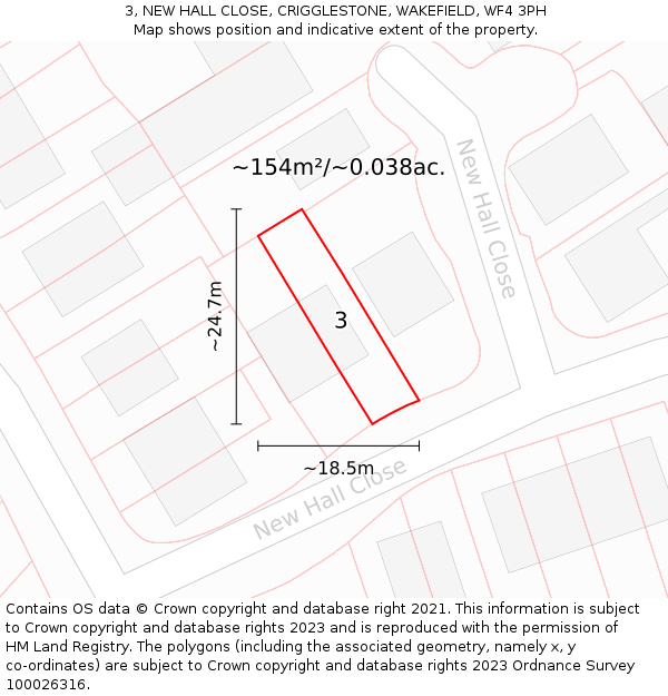 3, NEW HALL CLOSE, CRIGGLESTONE, WAKEFIELD, WF4 3PH: Plot and title map