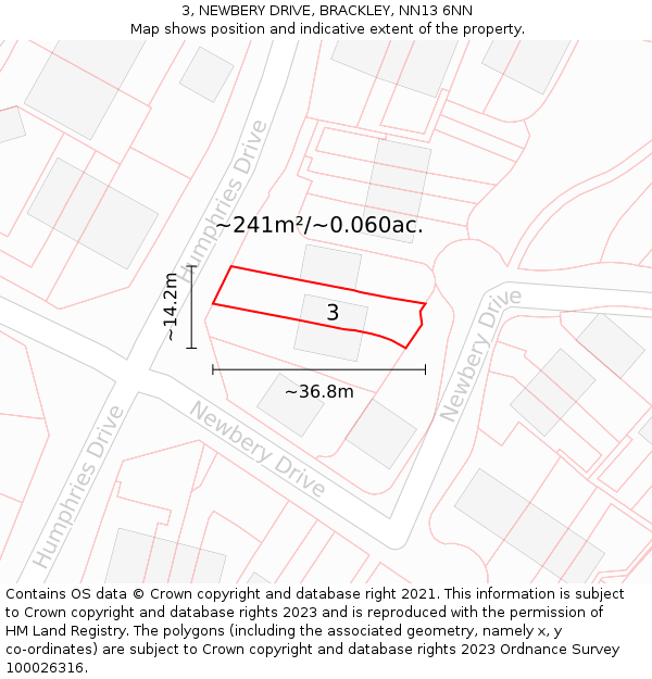 3, NEWBERY DRIVE, BRACKLEY, NN13 6NN: Plot and title map