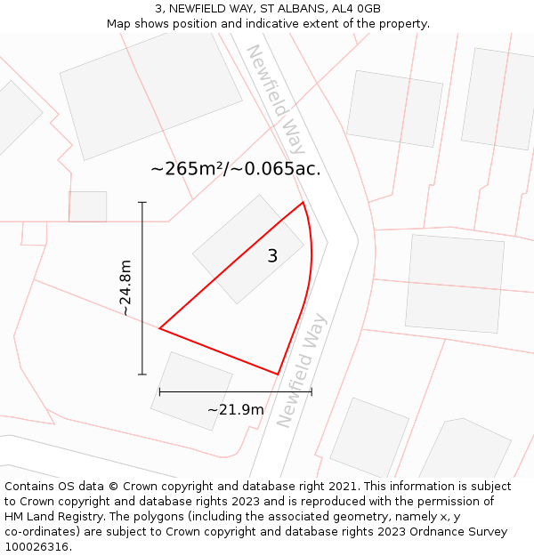 3, NEWFIELD WAY, ST ALBANS, AL4 0GB: Plot and title map