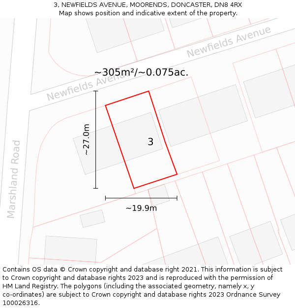 3, NEWFIELDS AVENUE, MOORENDS, DONCASTER, DN8 4RX: Plot and title map