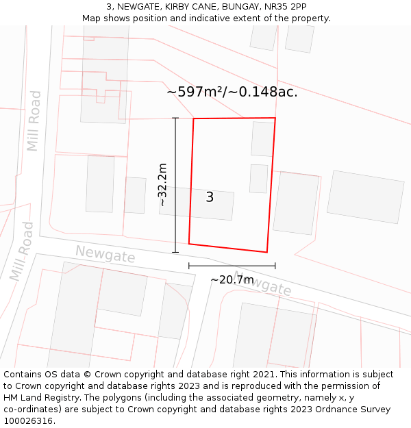 3, NEWGATE, KIRBY CANE, BUNGAY, NR35 2PP: Plot and title map