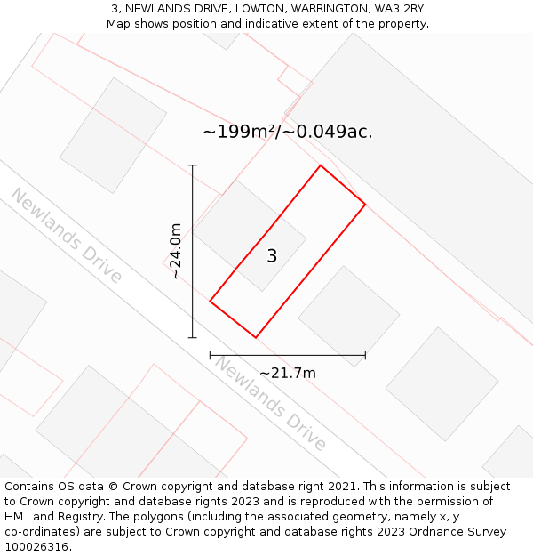 3, NEWLANDS DRIVE, LOWTON, WARRINGTON, WA3 2RY: Plot and title map