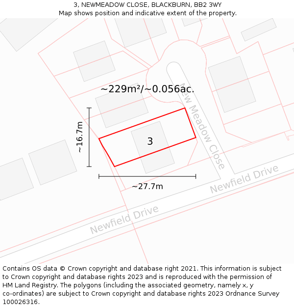 3, NEWMEADOW CLOSE, BLACKBURN, BB2 3WY: Plot and title map