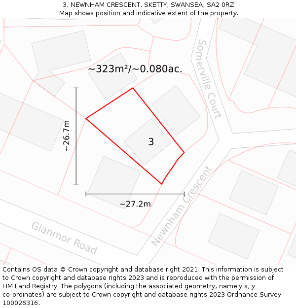 3, NEWNHAM CRESCENT, SKETTY, SWANSEA, SA2 0RZ: Plot and title map