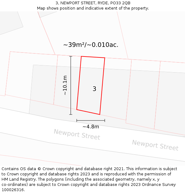 3, NEWPORT STREET, RYDE, PO33 2QB: Plot and title map