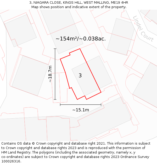 3, NIAGARA CLOSE, KINGS HILL, WEST MALLING, ME19 4HR: Plot and title map