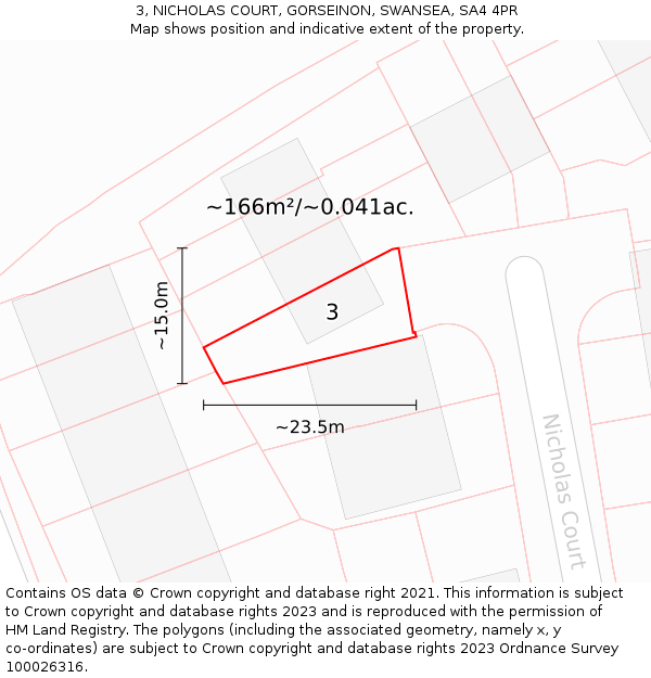 3, NICHOLAS COURT, GORSEINON, SWANSEA, SA4 4PR: Plot and title map