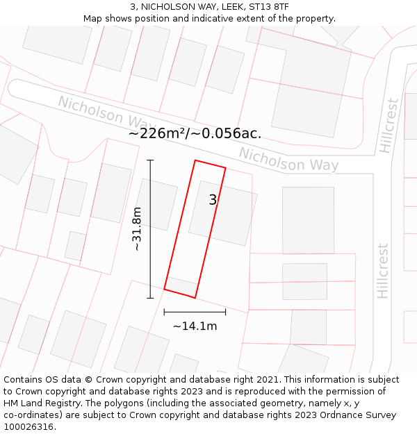 3, NICHOLSON WAY, LEEK, ST13 8TF: Plot and title map