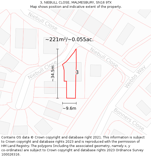 3, NIEBULL CLOSE, MALMESBURY, SN16 9TX: Plot and title map