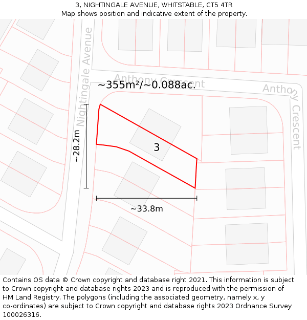 3, NIGHTINGALE AVENUE, WHITSTABLE, CT5 4TR: Plot and title map