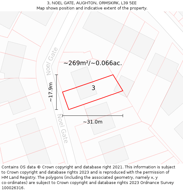 3, NOEL GATE, AUGHTON, ORMSKIRK, L39 5EE: Plot and title map