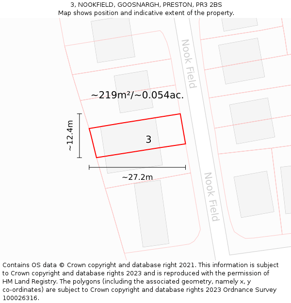 3, NOOKFIELD, GOOSNARGH, PRESTON, PR3 2BS: Plot and title map