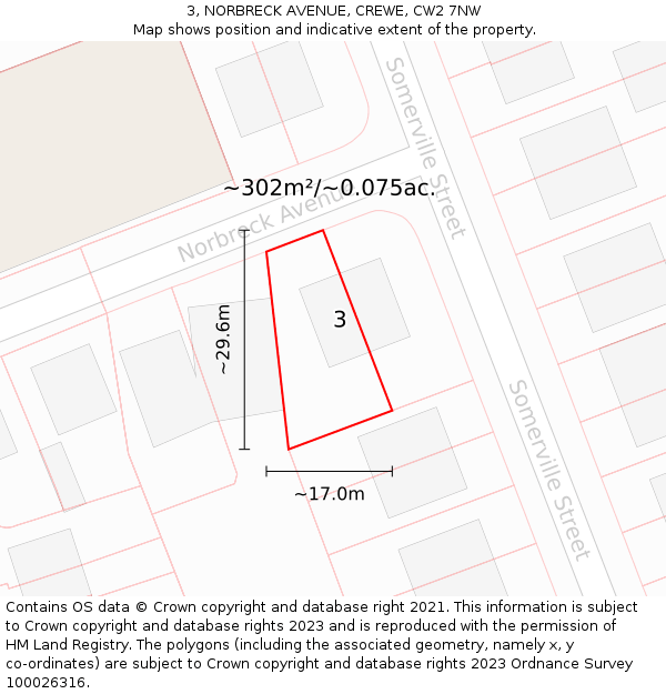 3, NORBRECK AVENUE, CREWE, CW2 7NW: Plot and title map