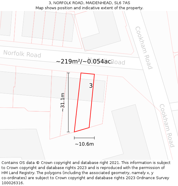 3, NORFOLK ROAD, MAIDENHEAD, SL6 7AS: Plot and title map