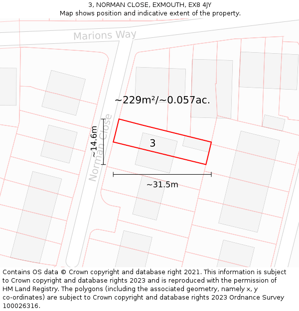 3, NORMAN CLOSE, EXMOUTH, EX8 4JY: Plot and title map