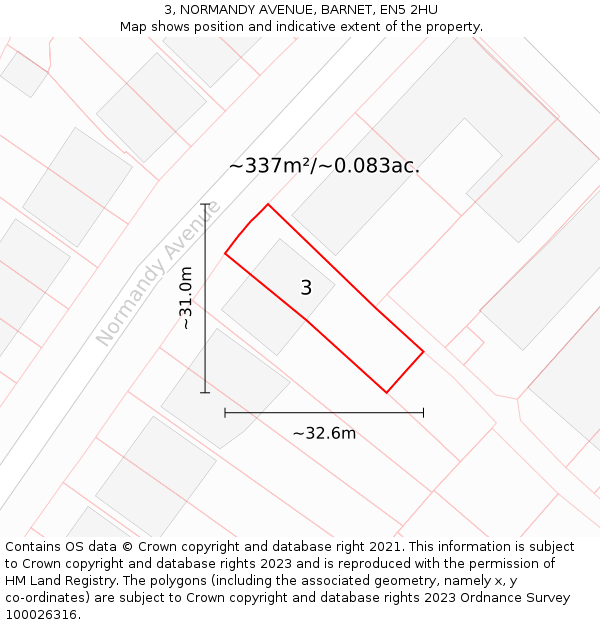 3, NORMANDY AVENUE, BARNET, EN5 2HU: Plot and title map