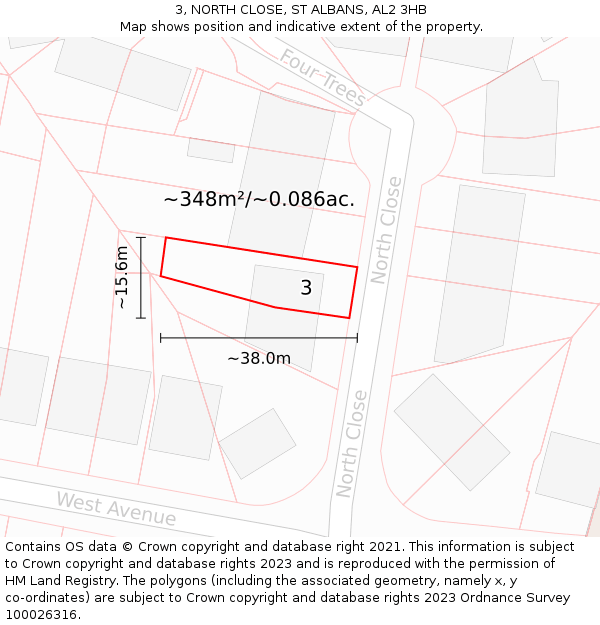 3, NORTH CLOSE, ST ALBANS, AL2 3HB: Plot and title map