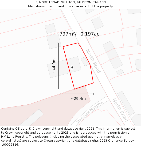 3, NORTH ROAD, WILLITON, TAUNTON, TA4 4SN: Plot and title map