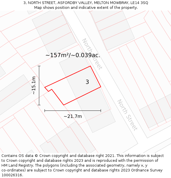 3, NORTH STREET, ASFORDBY VALLEY, MELTON MOWBRAY, LE14 3SQ: Plot and title map