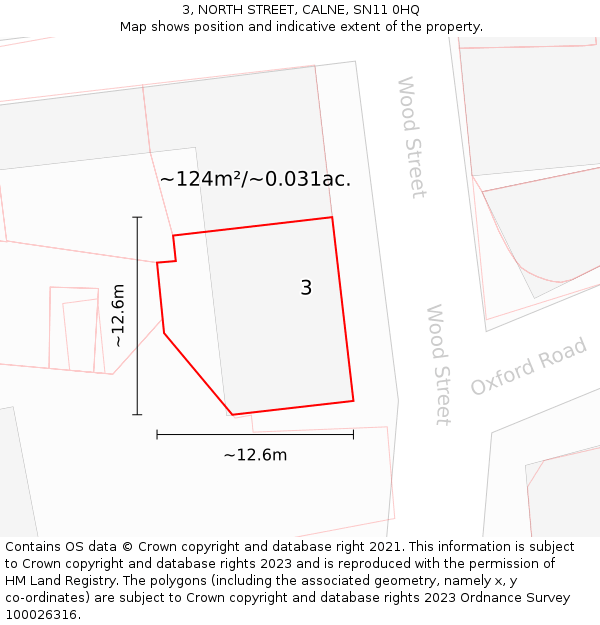 3, NORTH STREET, CALNE, SN11 0HQ: Plot and title map