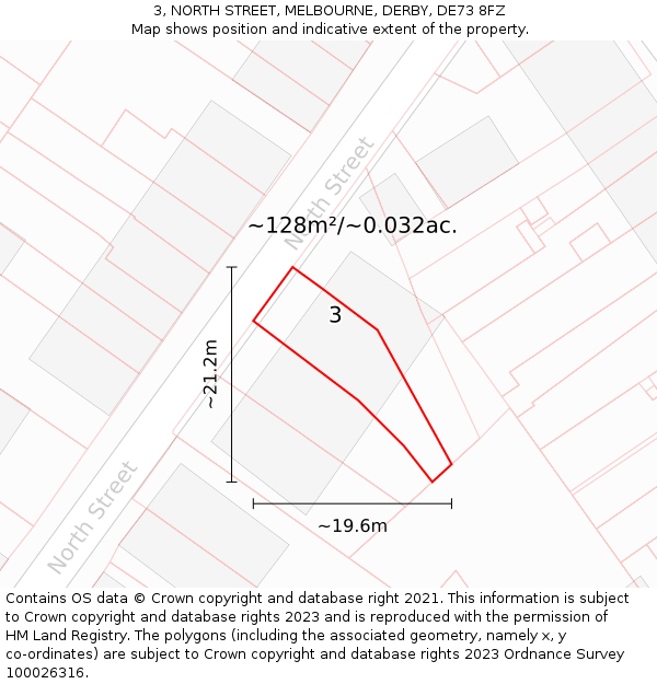 3, NORTH STREET, MELBOURNE, DERBY, DE73 8FZ: Plot and title map