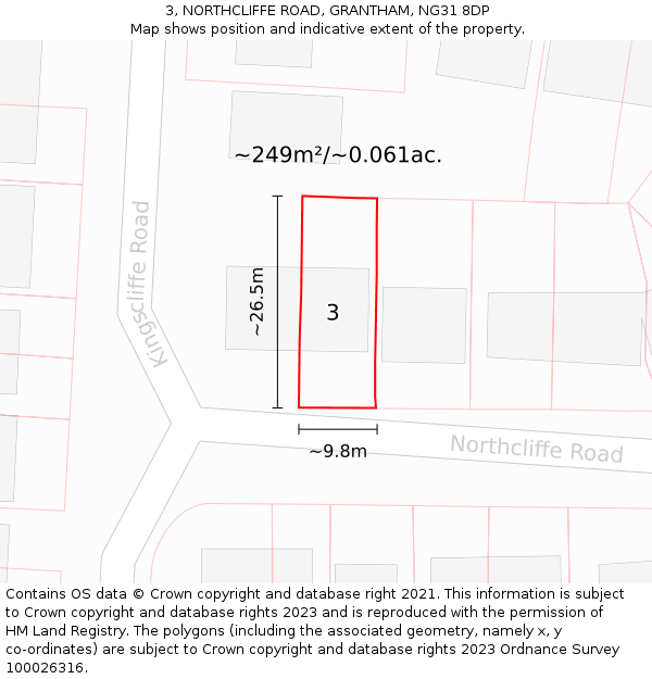 3, NORTHCLIFFE ROAD, GRANTHAM, NG31 8DP: Plot and title map