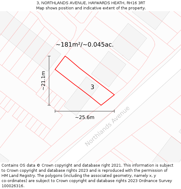 3, NORTHLANDS AVENUE, HAYWARDS HEATH, RH16 3RT: Plot and title map