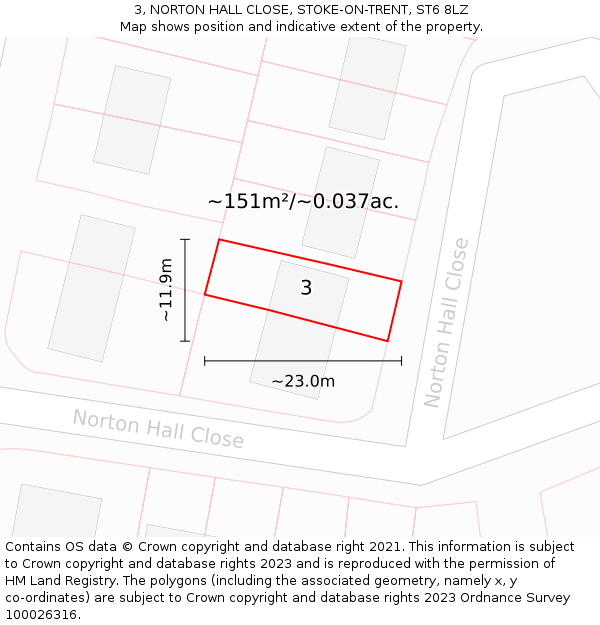 3, NORTON HALL CLOSE, STOKE-ON-TRENT, ST6 8LZ: Plot and title map