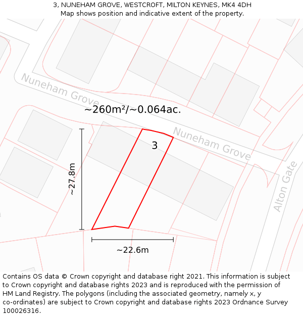 3, NUNEHAM GROVE, WESTCROFT, MILTON KEYNES, MK4 4DH: Plot and title map