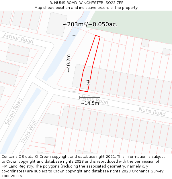 3, NUNS ROAD, WINCHESTER, SO23 7EF: Plot and title map