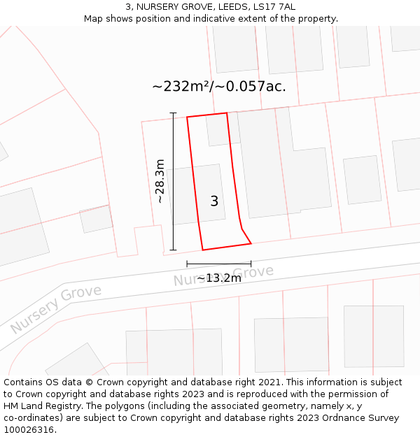 3, NURSERY GROVE, LEEDS, LS17 7AL: Plot and title map