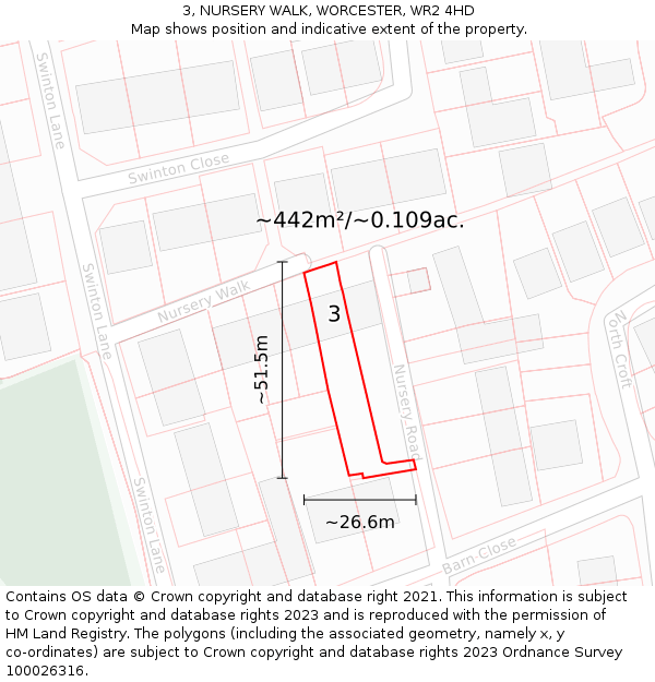 3, NURSERY WALK, WORCESTER, WR2 4HD: Plot and title map