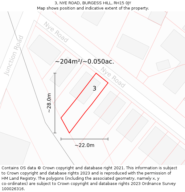 3, NYE ROAD, BURGESS HILL, RH15 0JY: Plot and title map