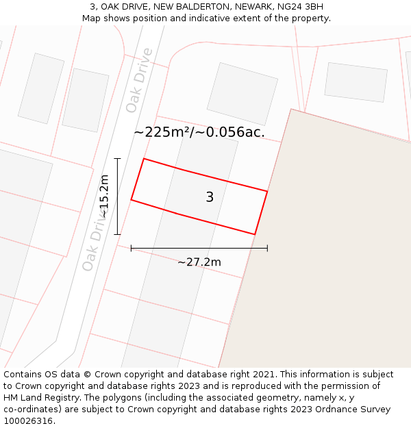 3, OAK DRIVE, NEW BALDERTON, NEWARK, NG24 3BH: Plot and title map