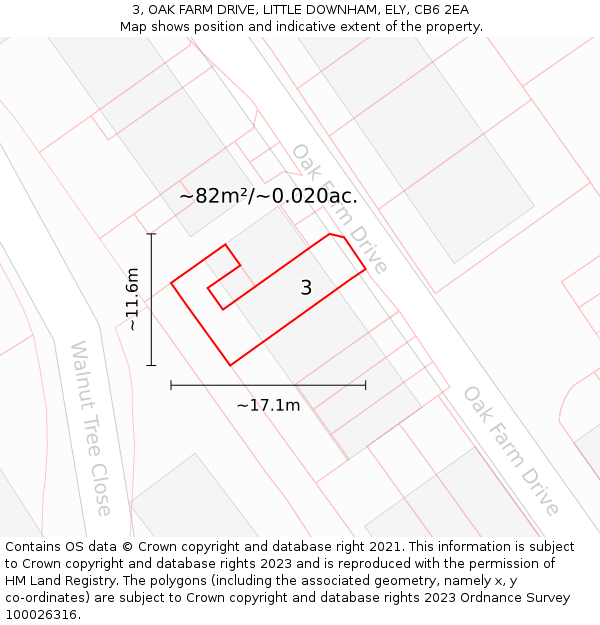 3, OAK FARM DRIVE, LITTLE DOWNHAM, ELY, CB6 2EA: Plot and title map