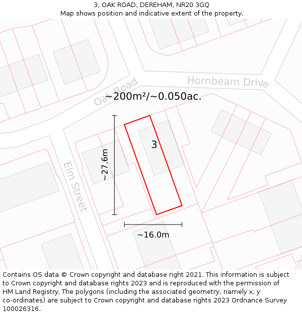 3, OAK ROAD, DEREHAM, NR20 3GQ: Plot and title map