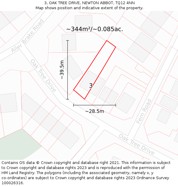 3, OAK TREE DRIVE, NEWTON ABBOT, TQ12 4NN: Plot and title map