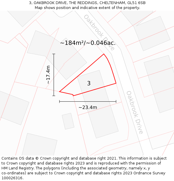 3, OAKBROOK DRIVE, THE REDDINGS, CHELTENHAM, GL51 6SB: Plot and title map