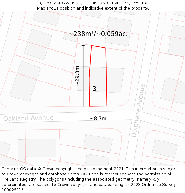 3, OAKLAND AVENUE, THORNTON-CLEVELEYS, FY5 1RX: Plot and title map