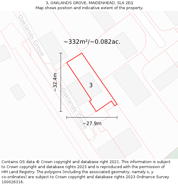 3, OAKLANDS GROVE, MAIDENHEAD, SL6 2EQ: Plot and title map