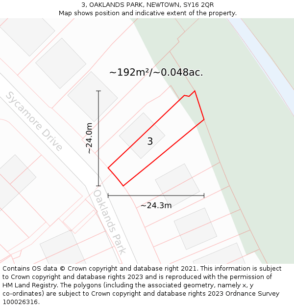 3, OAKLANDS PARK, NEWTOWN, SY16 2QR: Plot and title map