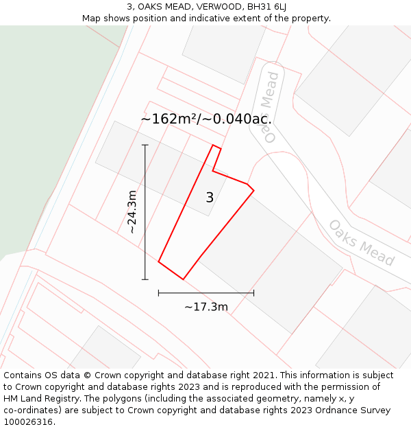 3, OAKS MEAD, VERWOOD, BH31 6LJ: Plot and title map