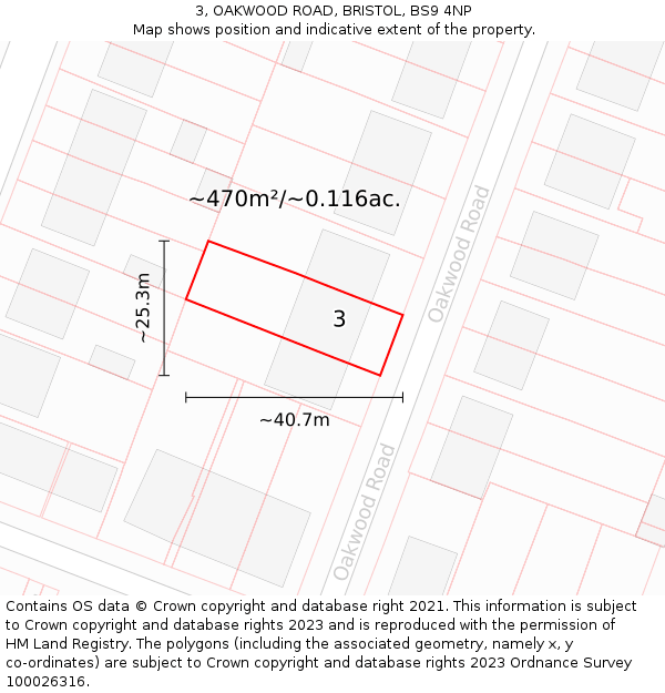 3, OAKWOOD ROAD, BRISTOL, BS9 4NP: Plot and title map