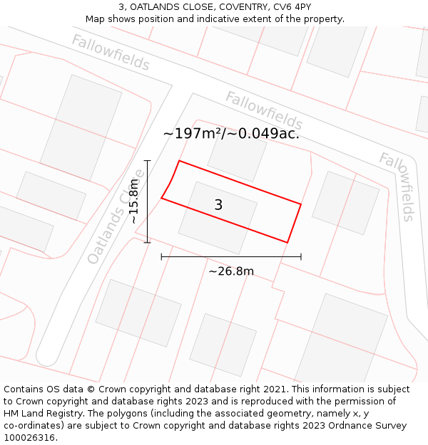 3, OATLANDS CLOSE, COVENTRY, CV6 4PY: Plot and title map