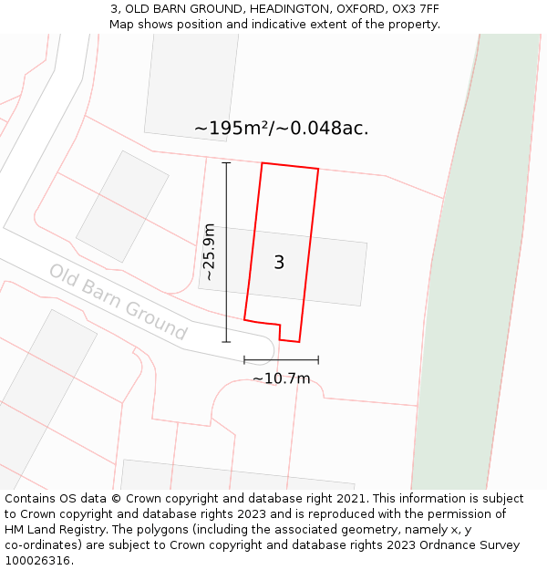 3, OLD BARN GROUND, HEADINGTON, OXFORD, OX3 7FF: Plot and title map