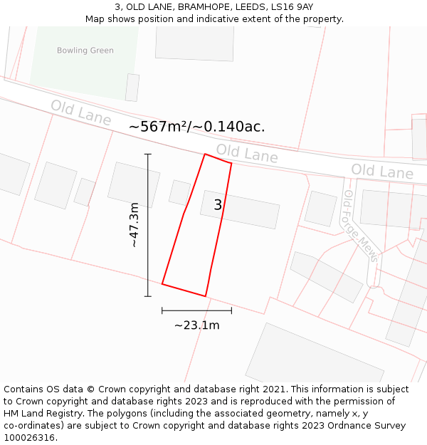 3, OLD LANE, BRAMHOPE, LEEDS, LS16 9AY: Plot and title map