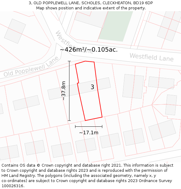 3, OLD POPPLEWELL LANE, SCHOLES, CLECKHEATON, BD19 6DP: Plot and title map